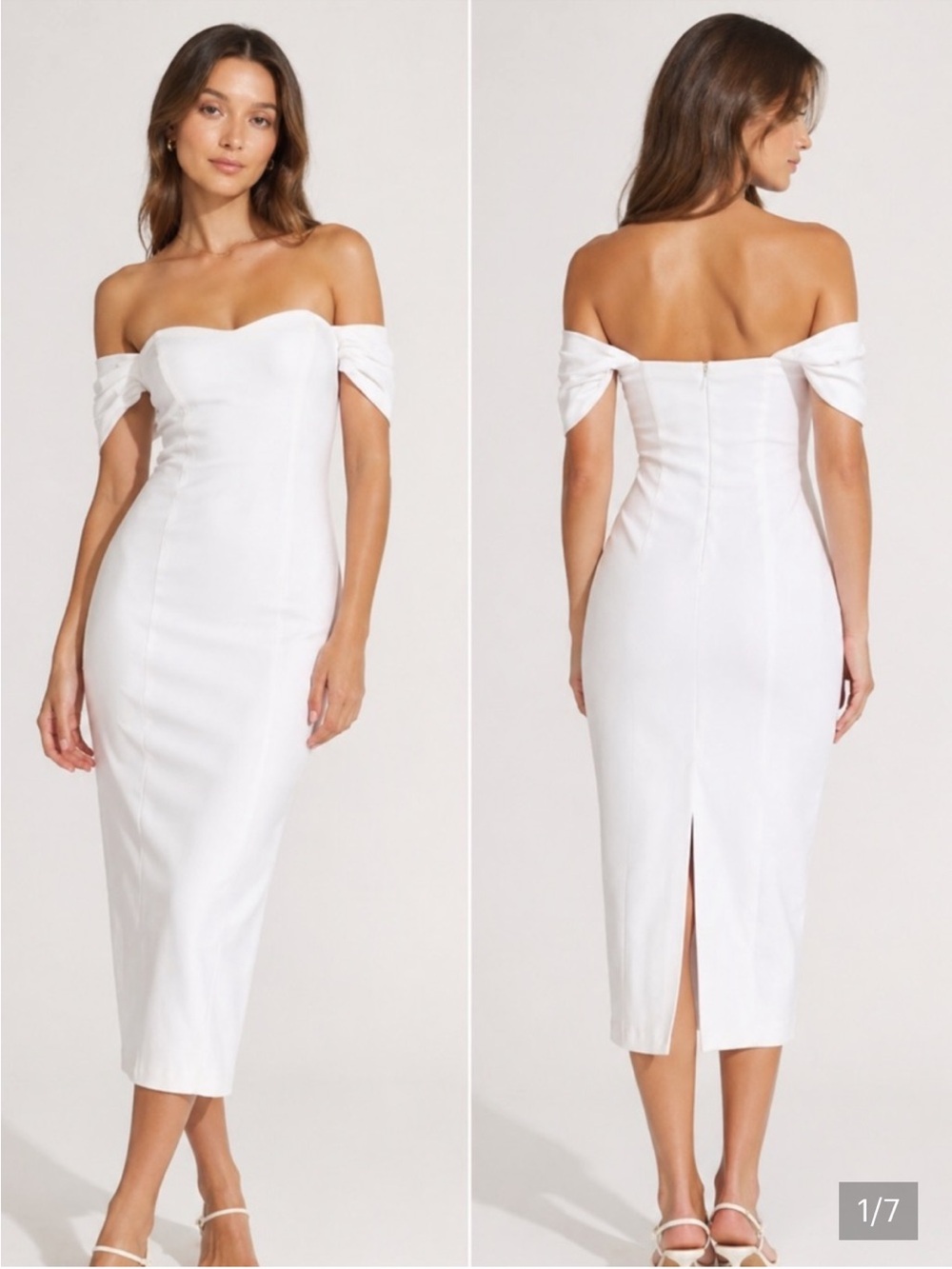 Abercrombie & Fitch White Off-Shoulder Strapless Midi Dress